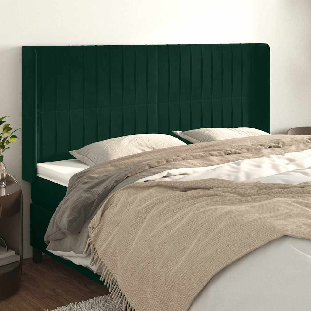 sengegavl med kanter 183x16x118/128 cm fløjl mørkegrøn