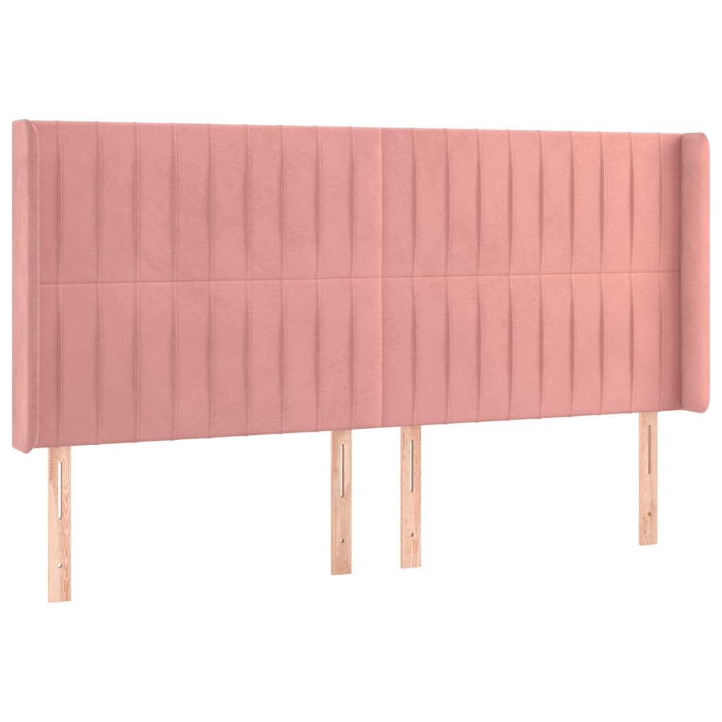 sengegavl med kanter 183x16x118/128 cm fløjl lyserød