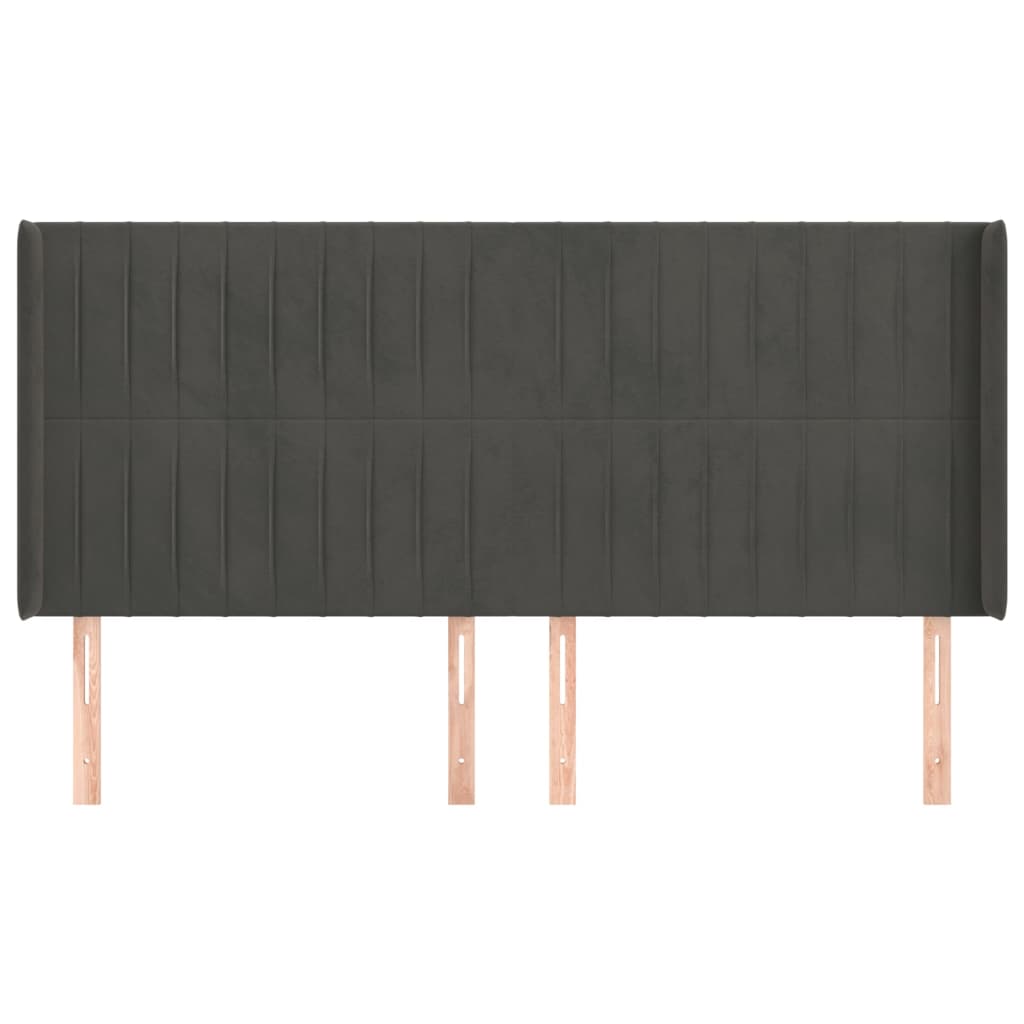 sengegavl med kanter 203x16x118/128 cm fløjl mørkegrå