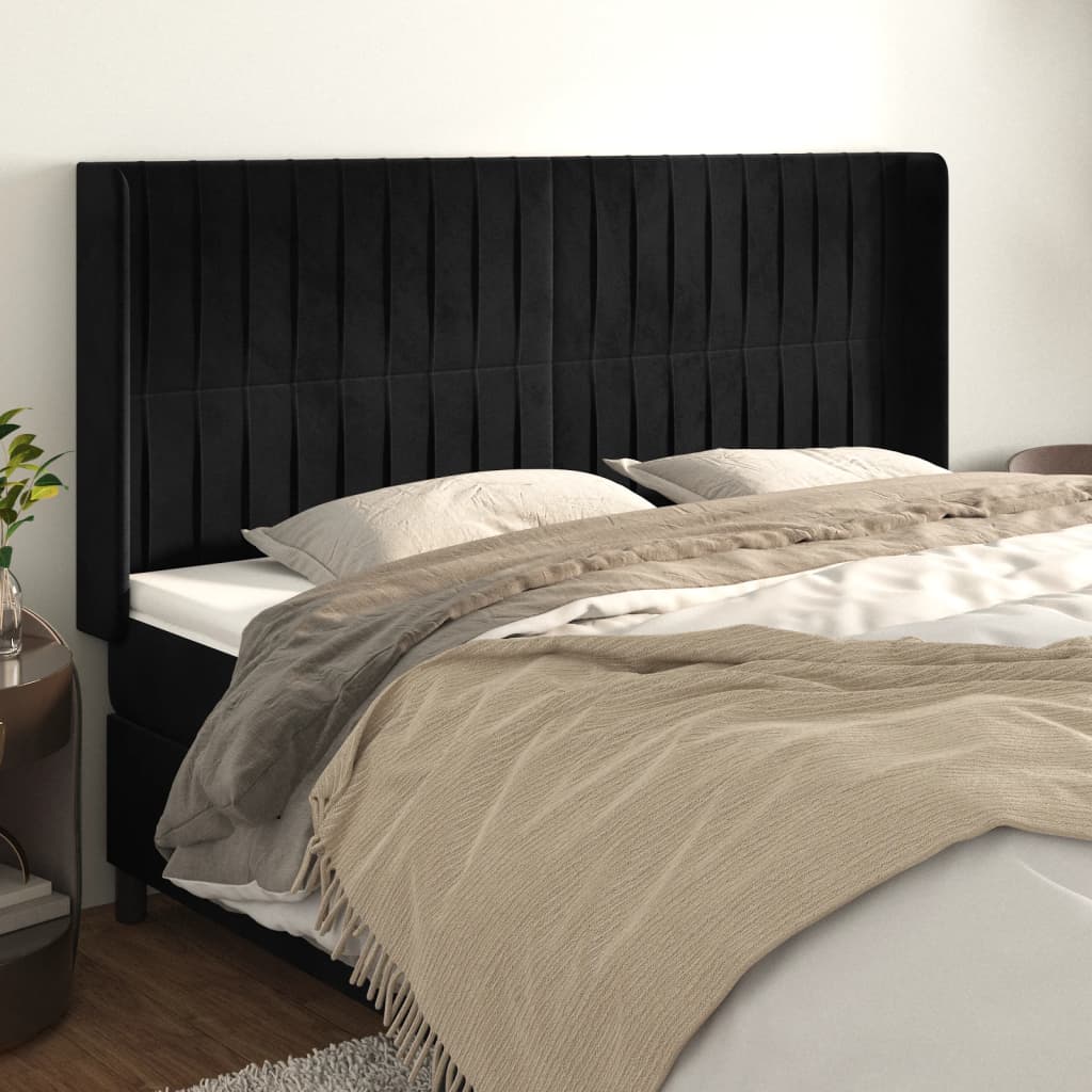 sengegavl med kanter 203x16x118/128 cm fløjl sort