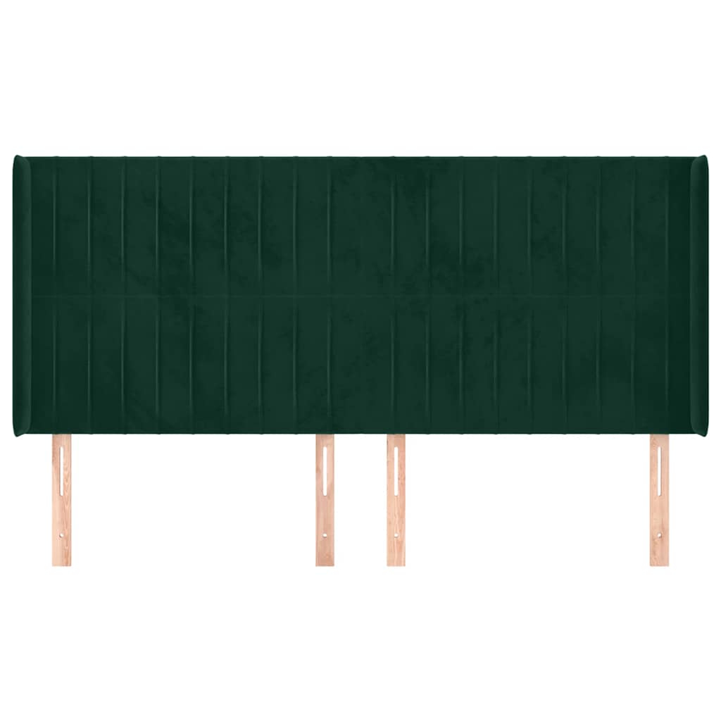 sengegavl med kanter 203x16x118/128 cm fløjl mørkegrøn