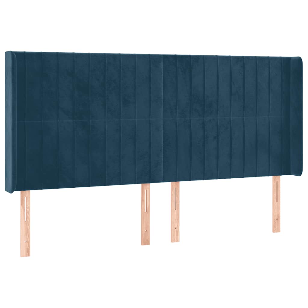 sengegavl med kanter 203x16x118/128 cm fløjl mørkeblå