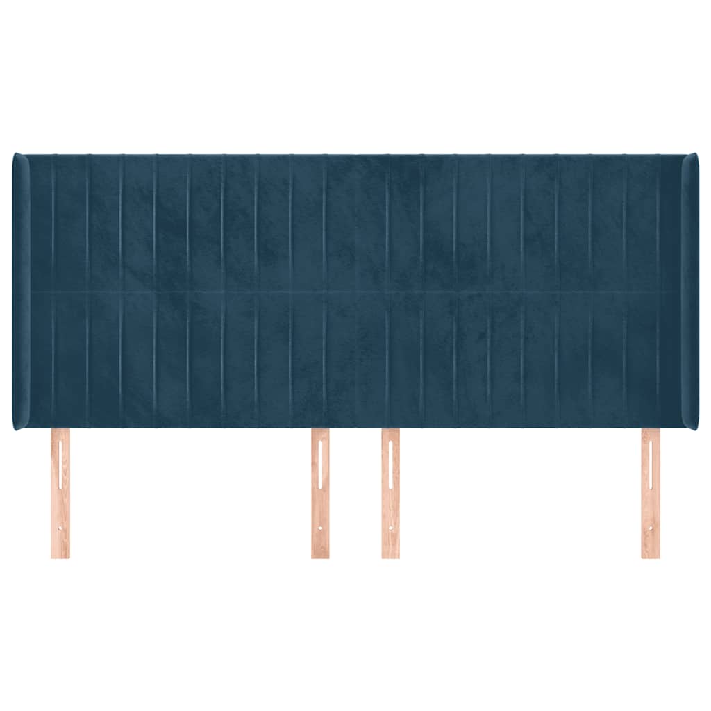 sengegavl med kanter 203x16x118/128 cm fløjl mørkeblå
