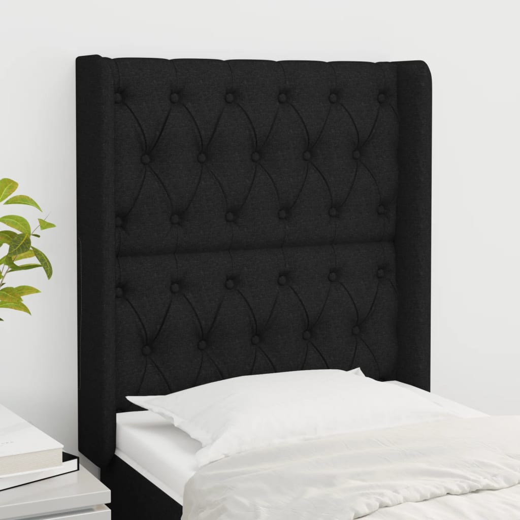 sengegavl med kanter 83x16x118/128 cm stof sort