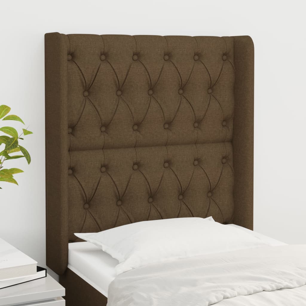 sengegavl med kanter 83x16x118/128 cm stof mørkebrun