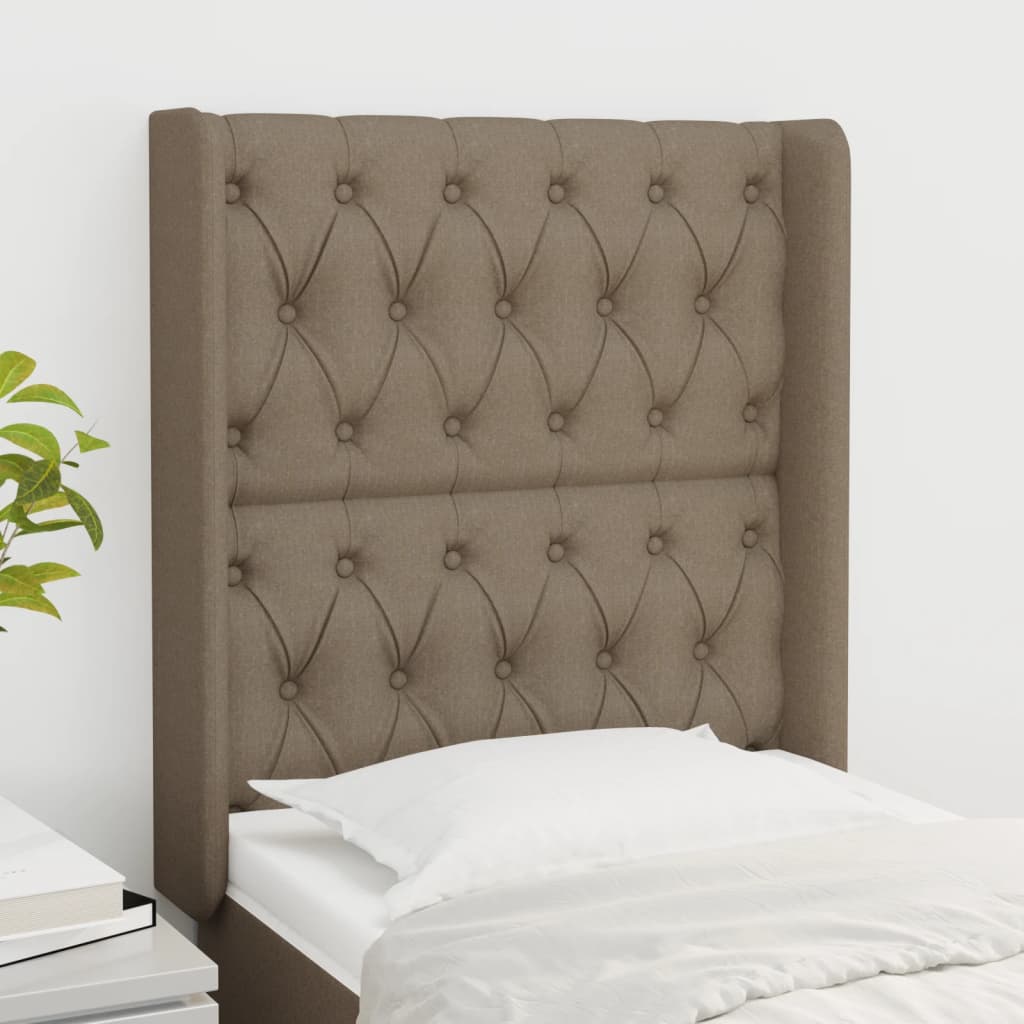 sengegavl med kanter 83x16x118/128 cm stof gråbrun