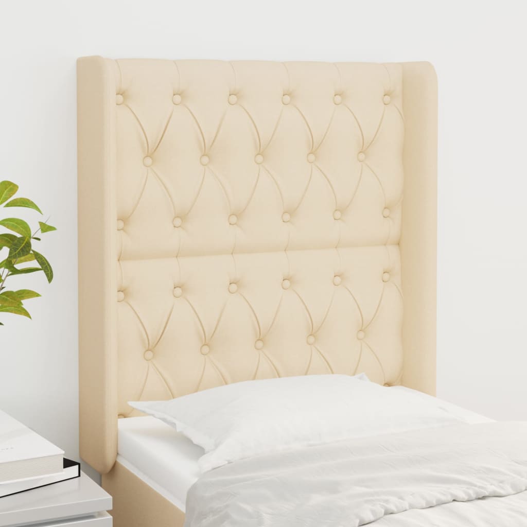 sengegavl med kanter 83x16x118/128 cm stof cremefarvet