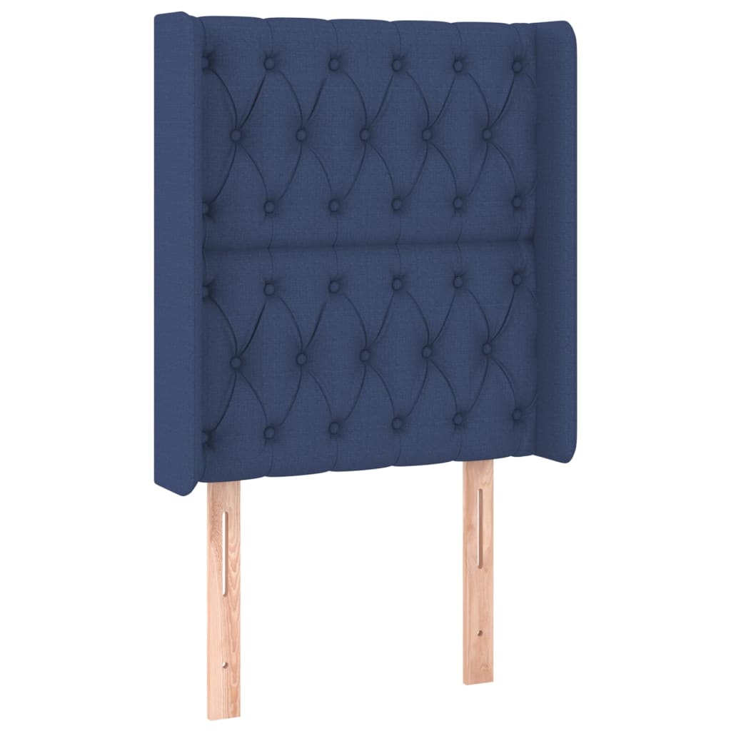 sengegavl med kanter 83x16x118/128 cm stof blå