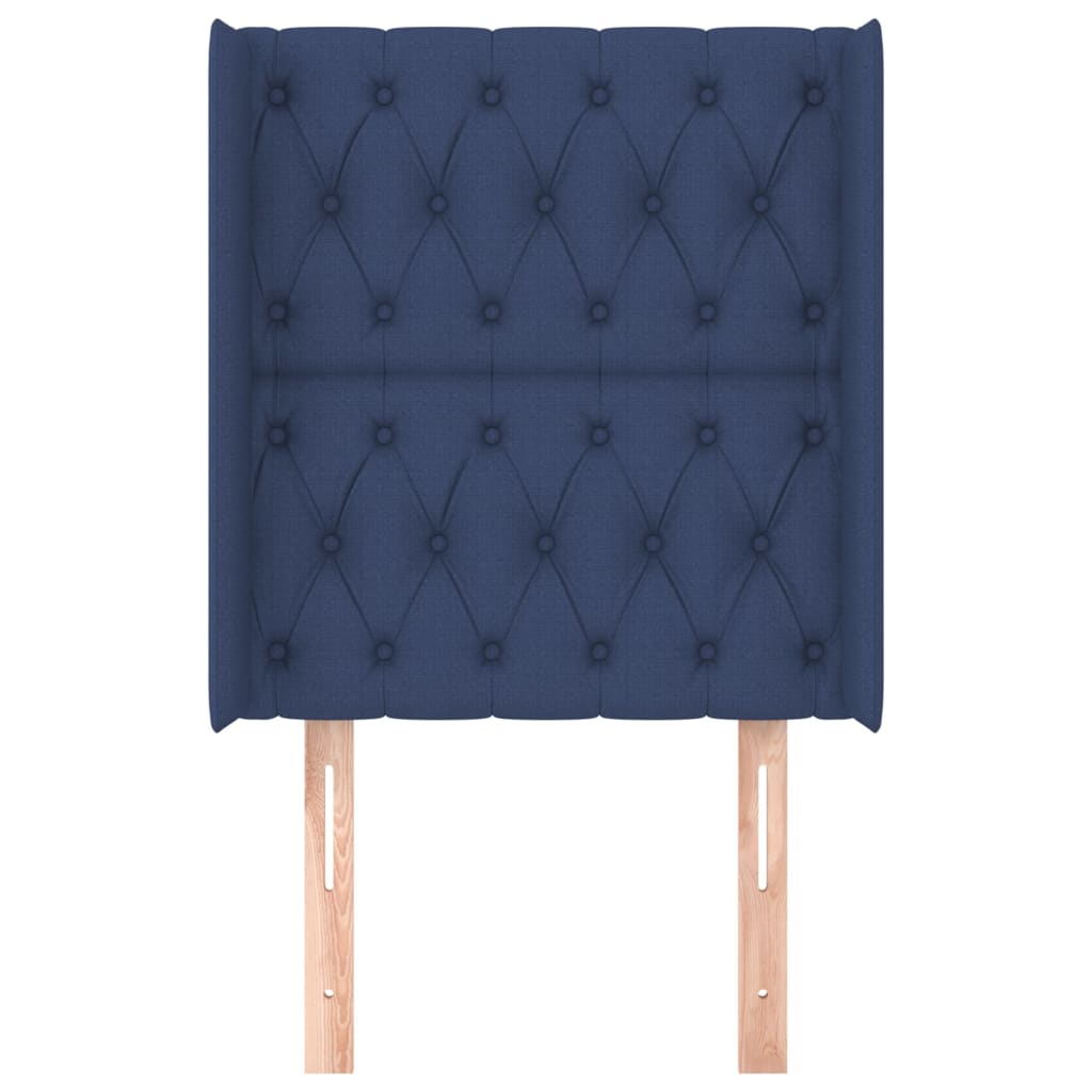 sengegavl med kanter 83x16x118/128 cm stof blå