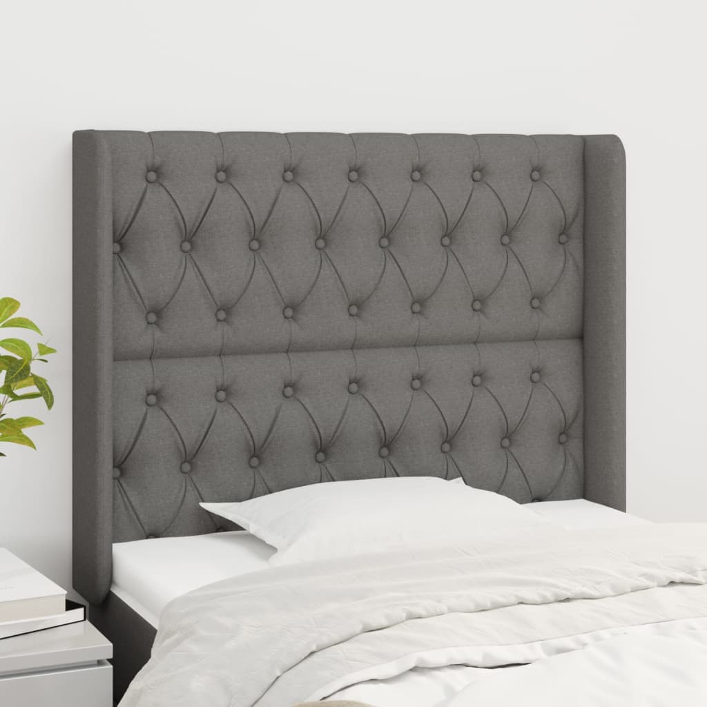sengegavl med kanter 93x16x118/128 cm stof mørkegrå
