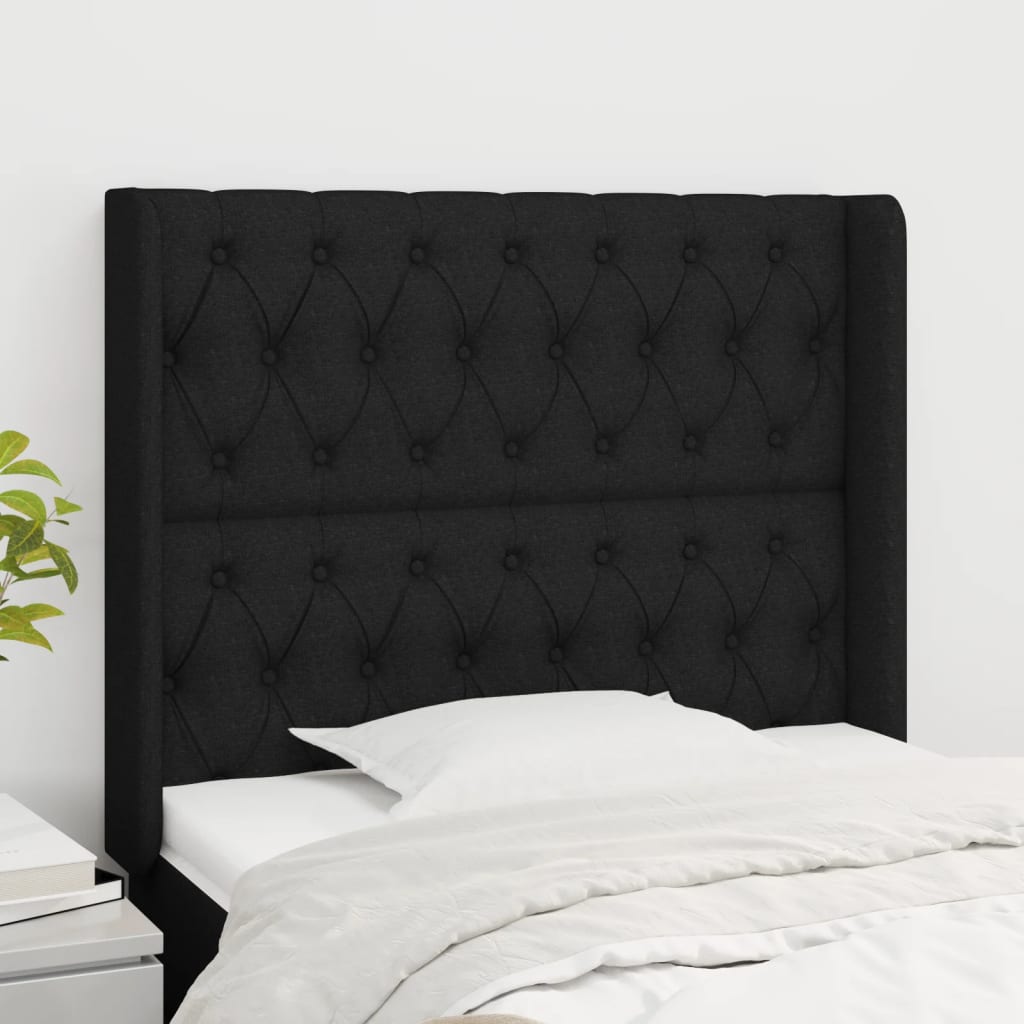 sengegavl med kanter 93x16x118/128 cm stof sort