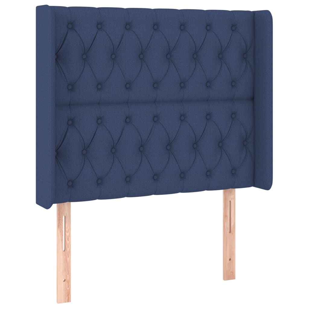sengegavl med kanter 93x16x118/128 cm stof blå