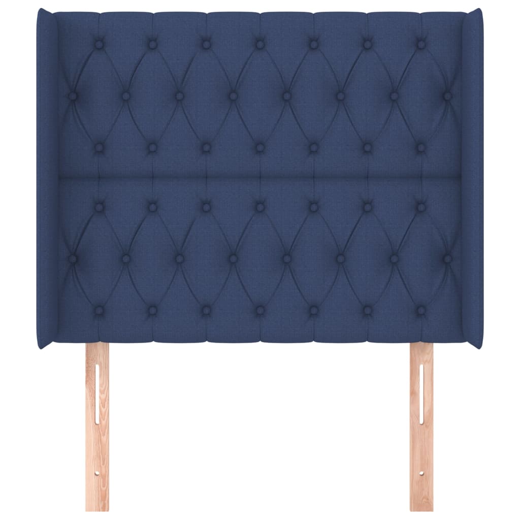 sengegavl med kanter 93x16x118/128 cm stof blå