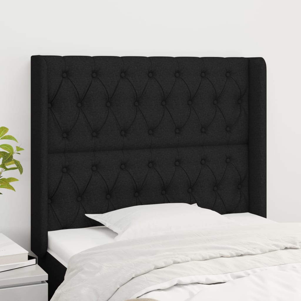 sengegavl med kanter 103x16x118/128 cm stof sort