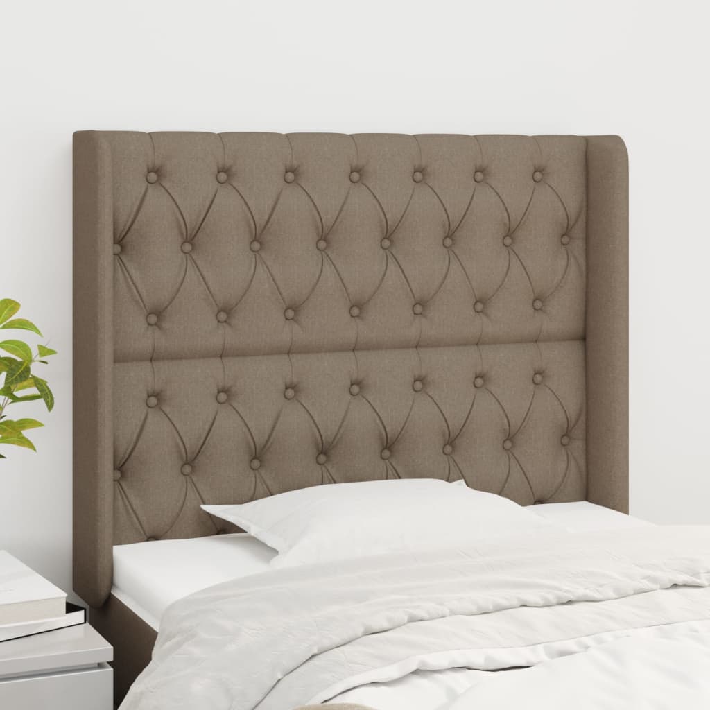 sengegavl med kanter 103x16x118/128 cm stof gråbrun