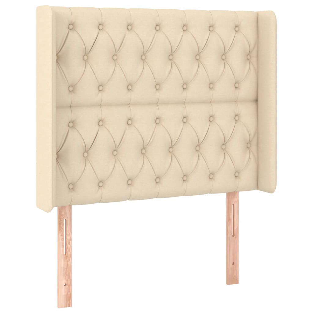 sengegavl med kanter 103x16x118/128 cm stof cremefarvet