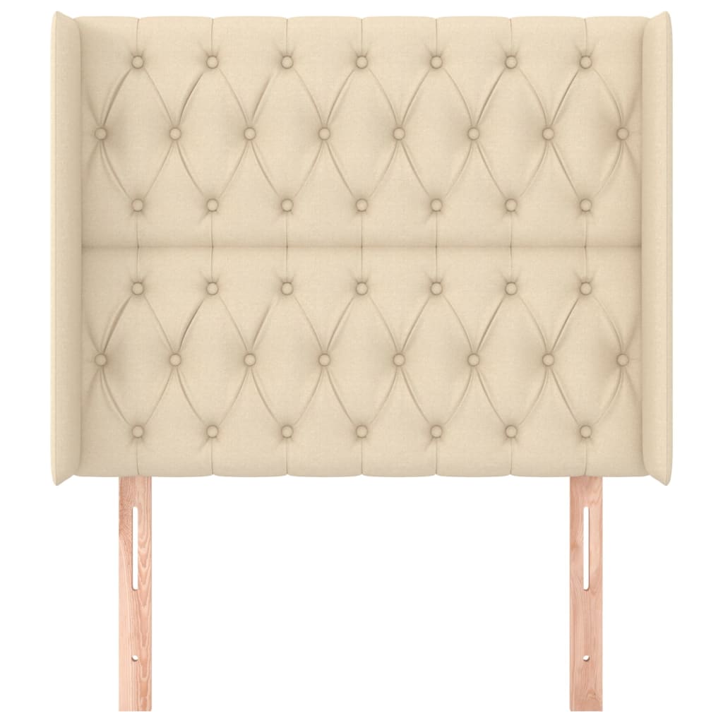 sengegavl med kanter 103x16x118/128 cm stof cremefarvet