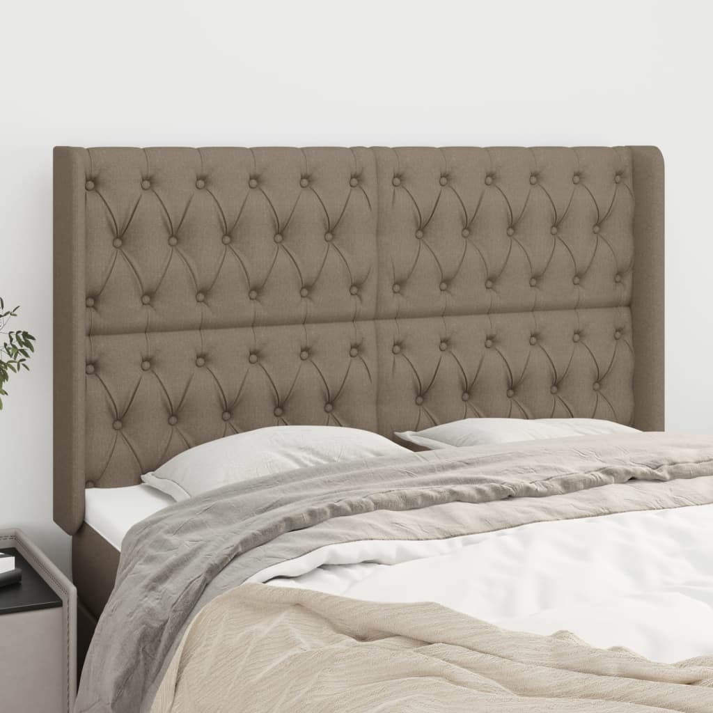sengegavl med kanter 147x16x118/128 cm stof gråbrun