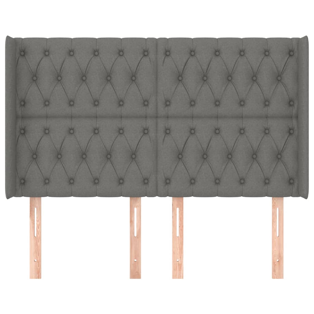 sengegavl med kanter 163x16x118/128 cm stof mørkegrå