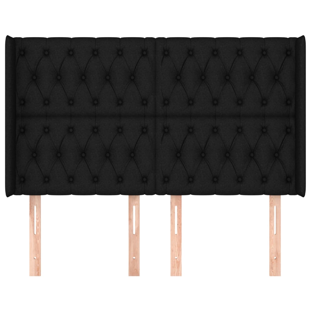 sengegavl med kanter 163x16x118/128 cm stof sort