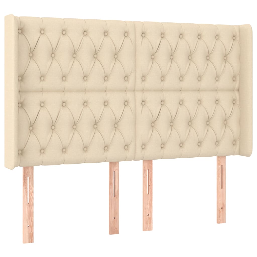 sengegavl med kanter 163x16x118/128 cm stof cremefarvet