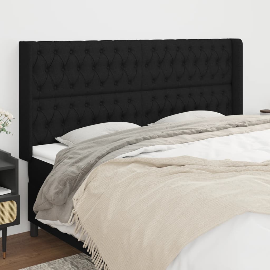 sengegavl med kanter 183x16x118/128 cm stof sort