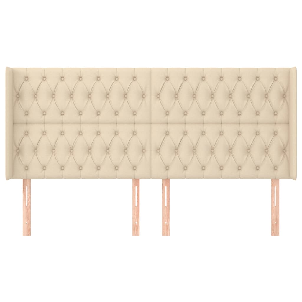 sengegavl med kanter 183x16x118/128 cm stof cremefarvet