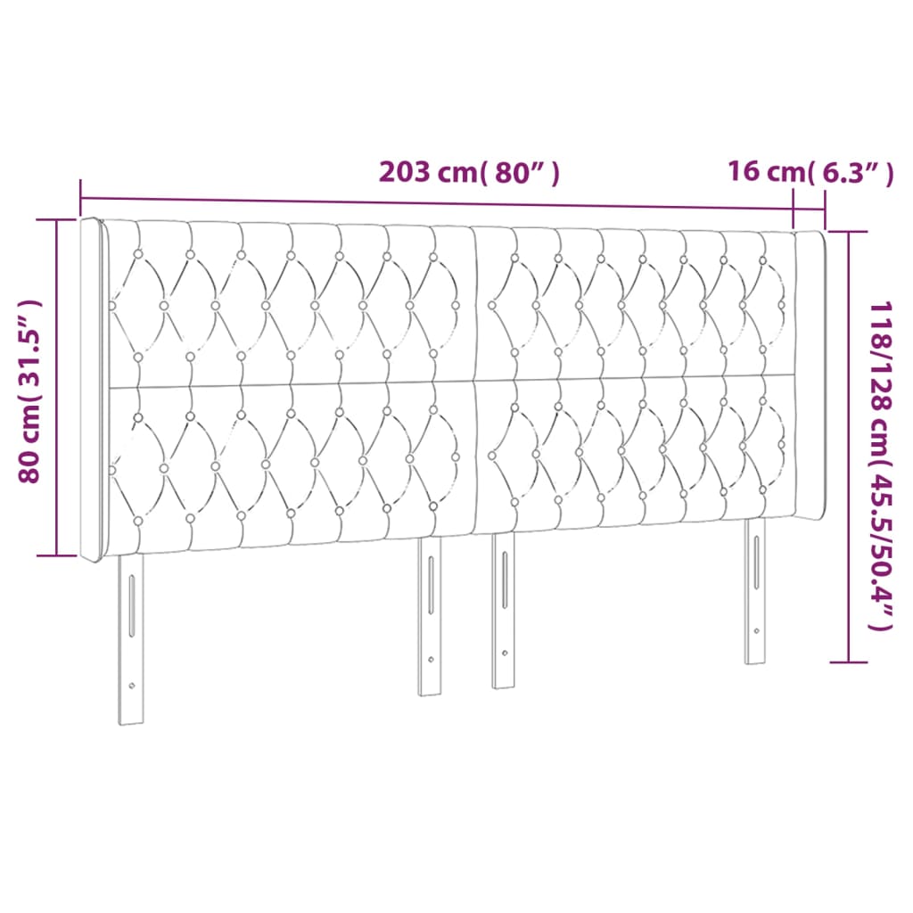 sengegavl med kanter 203x16x118/128 cm stof mørkegrå