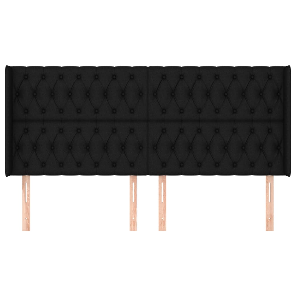 sengegavl med kanter 203x16x118/128 cm stof sort