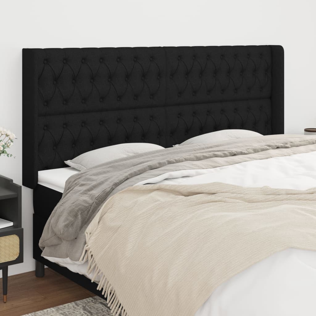 sengegavl med kanter 203x16x118/128 cm stof sort