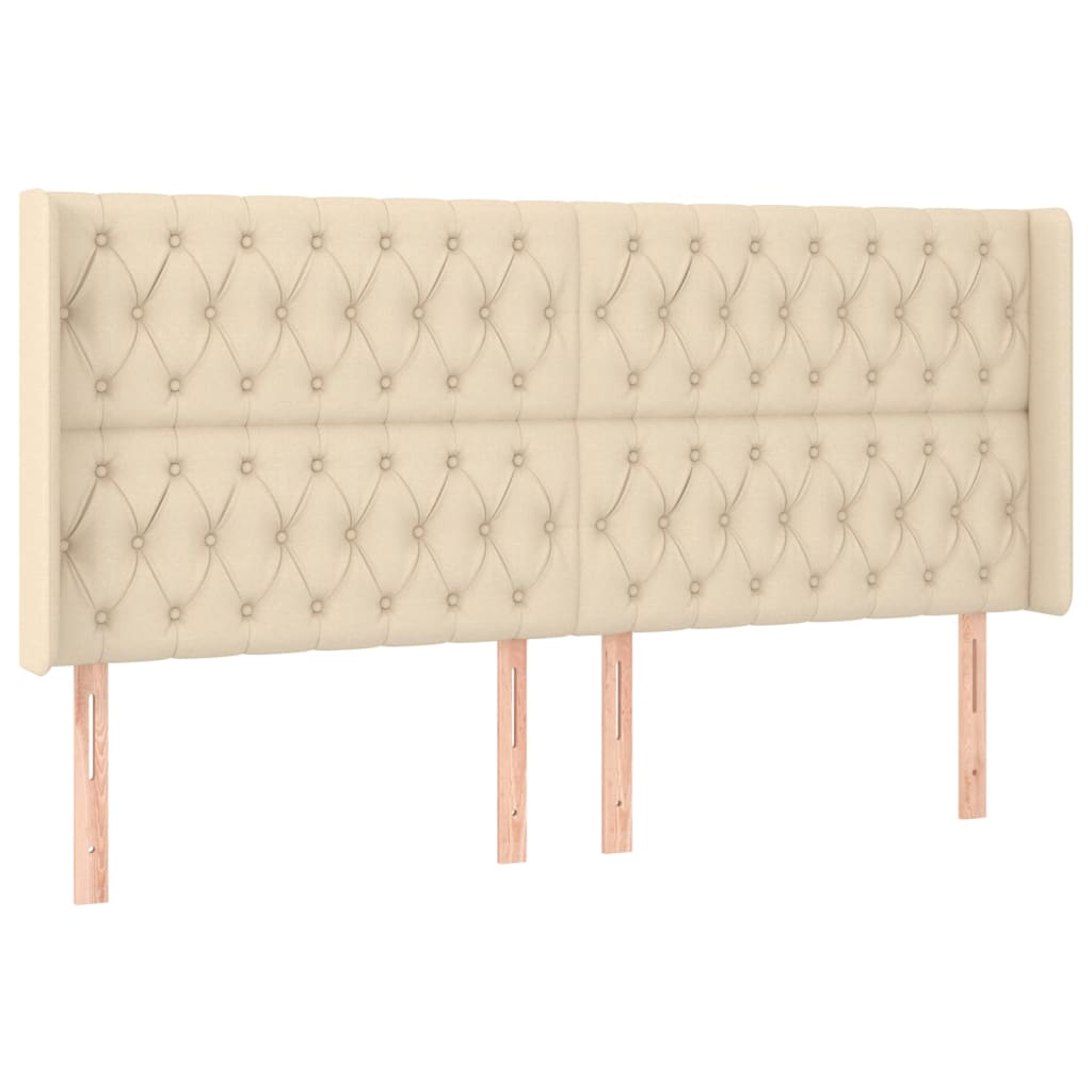 sengegavl med kanter 203x16x118/128 cm stof cremefarvet