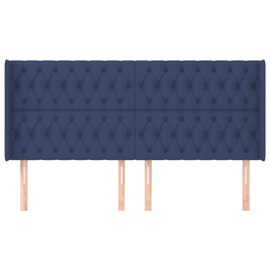 sengegavl med kanter 203x16x118/128 cm stof blå