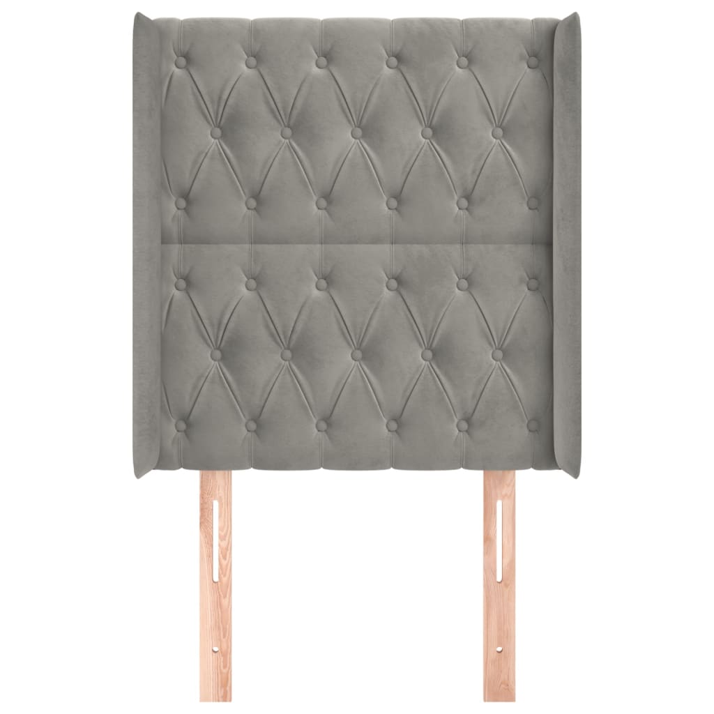 sengegavl med kanter 83x16x118/128 cm fløjl lysegrå