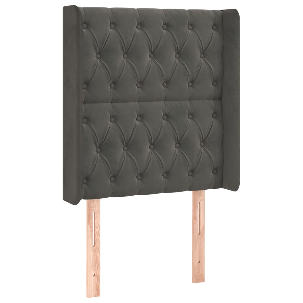 sengegavl med kanter 83x16x118/128 cm fløjl mørkegrå