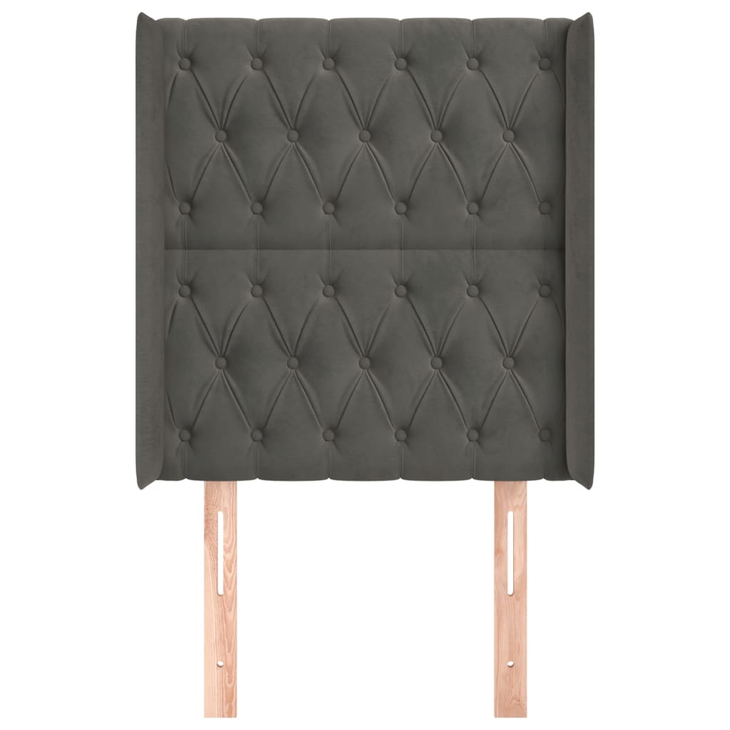sengegavl med kanter 83x16x118/128 cm fløjl mørkegrå