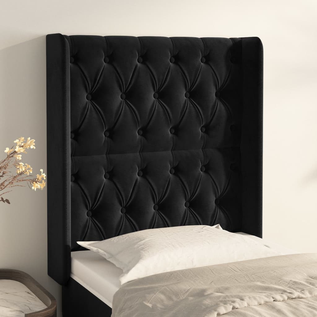 sengegavl med kanter 83x16x118/128 cm fløjl sort