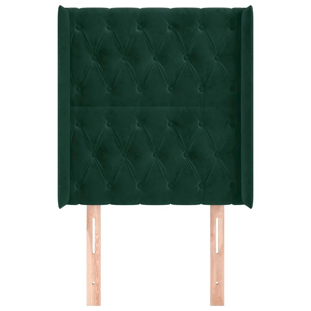 sengegavl med kanter 83x16x118/128 cm fløjl mørkegrøn
