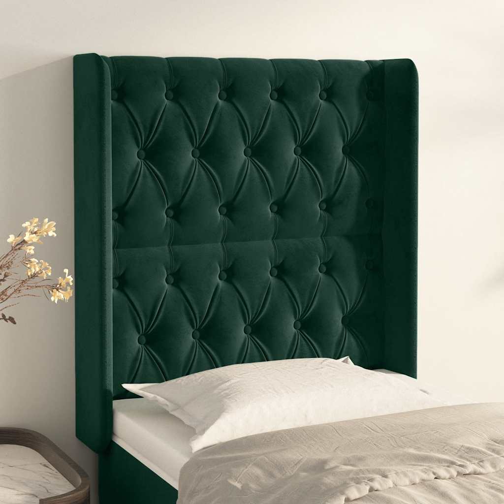 sengegavl med kanter 83x16x118/128 cm fløjl mørkegrøn