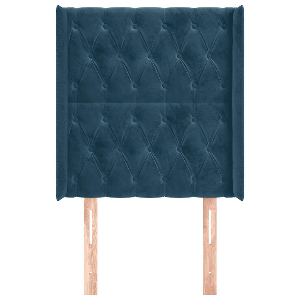sengegavl med kanter 83x16x118/128 cm fløjl mørkeblå
