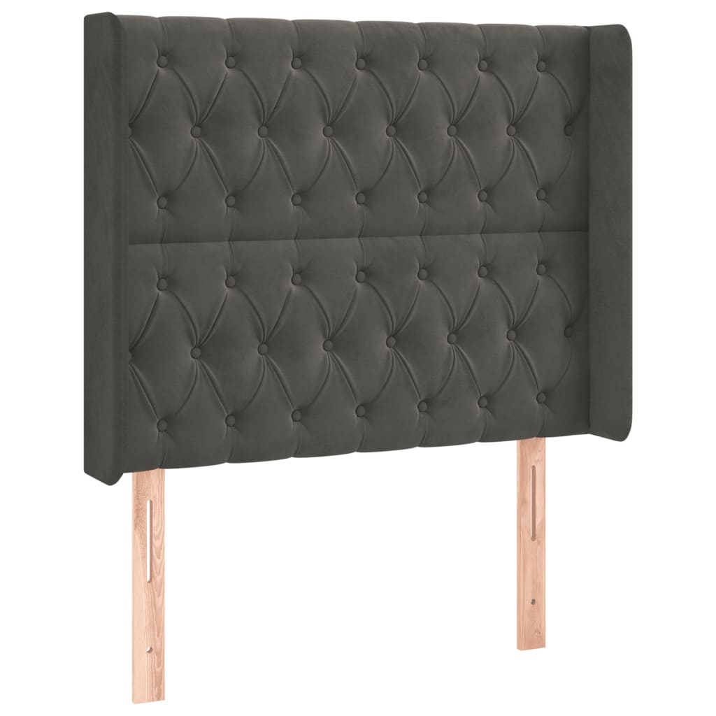 sengegavl med kanter 93x16x118/128 cm fløjl mørkegrå