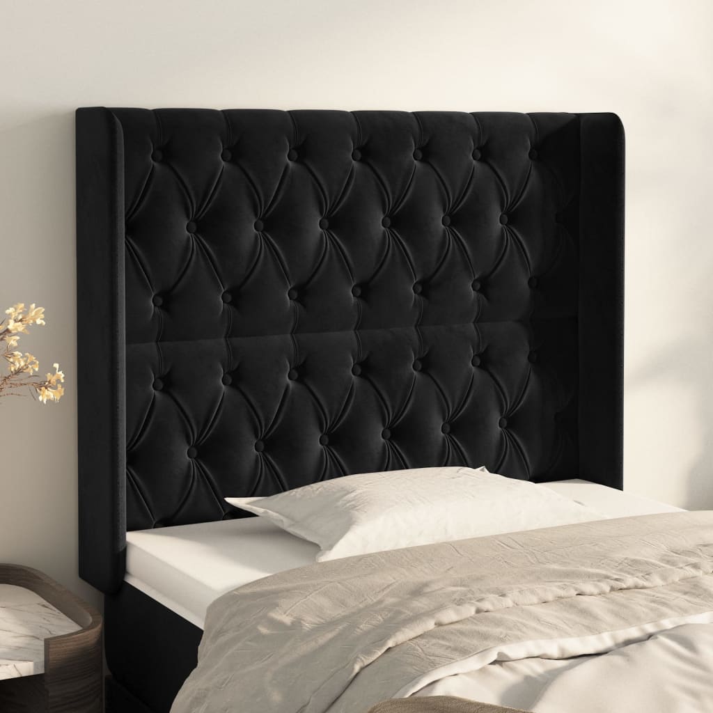 sengegavl med kanter 93x16x118/128 cm fløjl sort