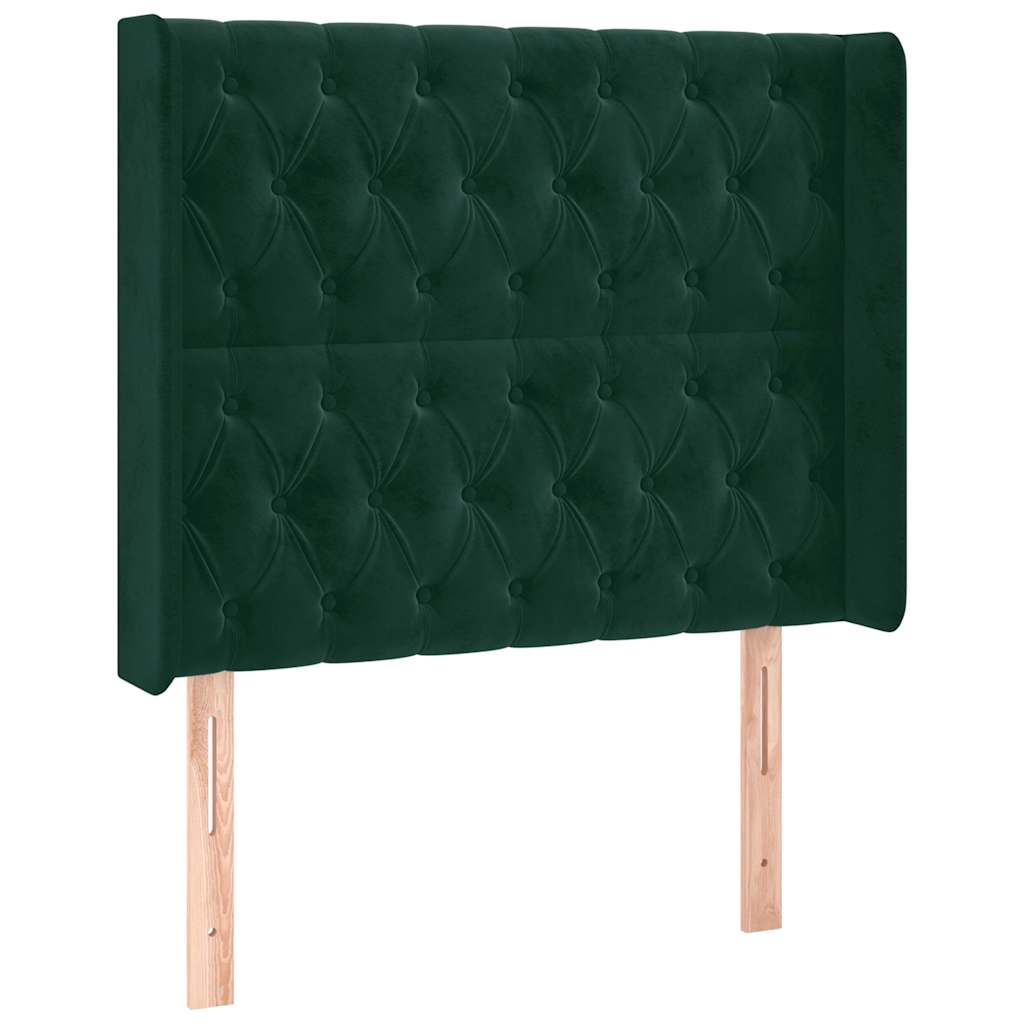 sengegavl med kanter 93x16x118/128 cm fløjl mørkegrøn