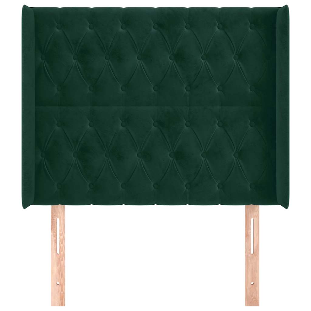 sengegavl med kanter 93x16x118/128 cm fløjl mørkegrøn