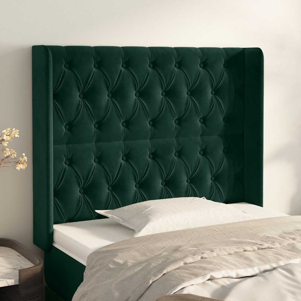 sengegavl med kanter 93x16x118/128 cm fløjl mørkegrøn