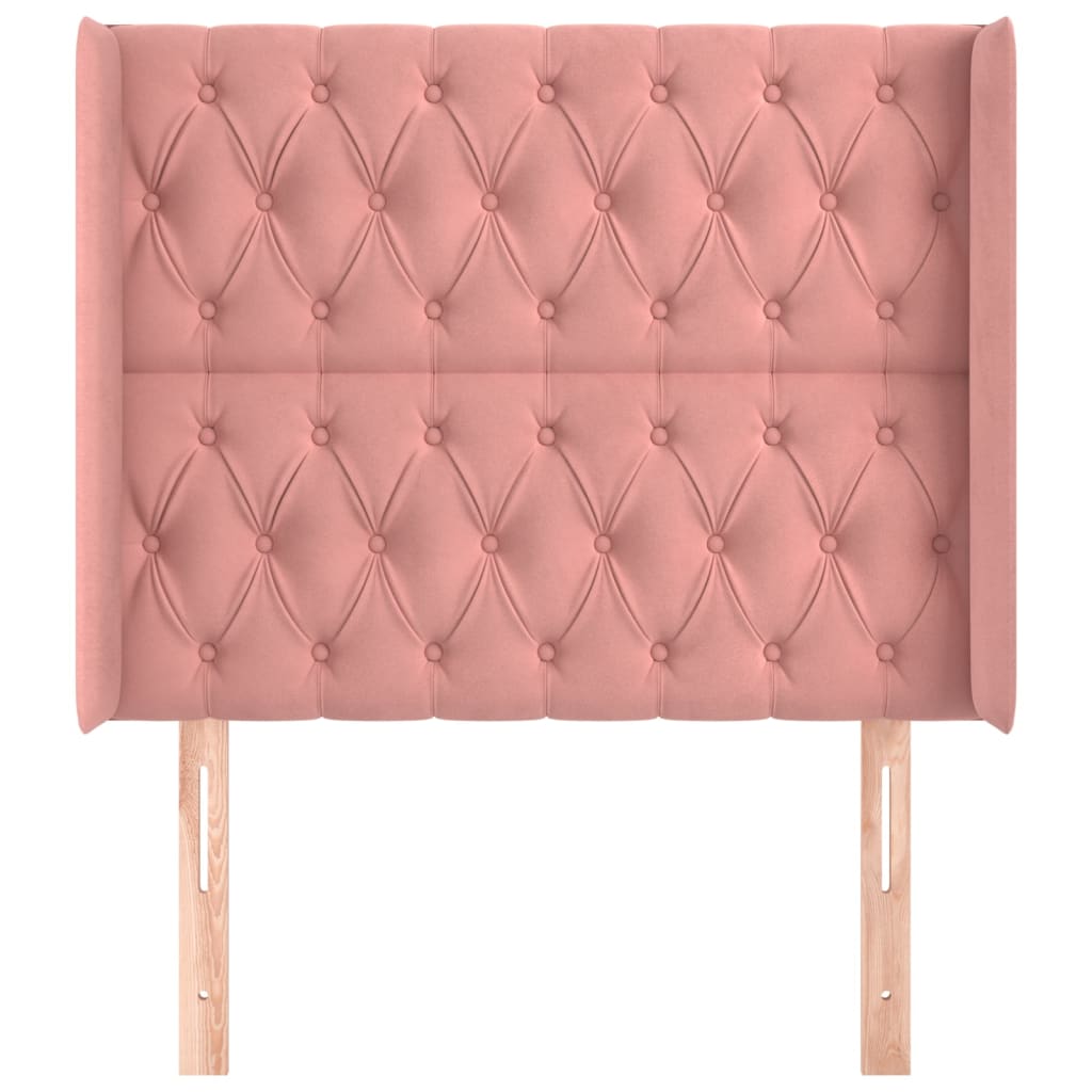 sengegavl med kanter 93x16x118/128 cm fløjl lyserød