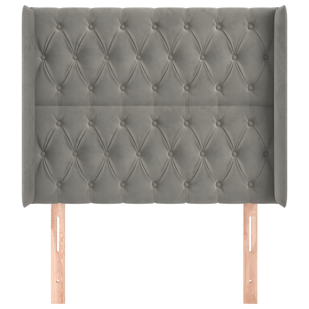 sengegavl med kanter 103x16x118/128 cm fløjl lysegrå