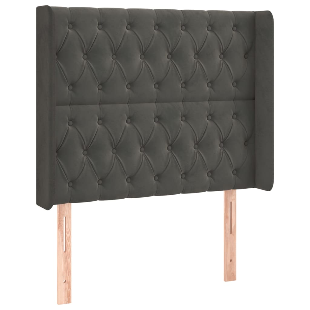 sengegavl med kanter 103x16x118/128 cm fløjl mørkegrå