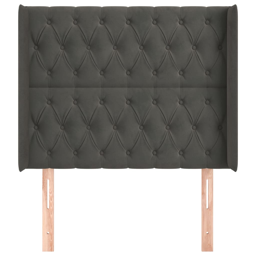 sengegavl med kanter 103x16x118/128 cm fløjl mørkegrå