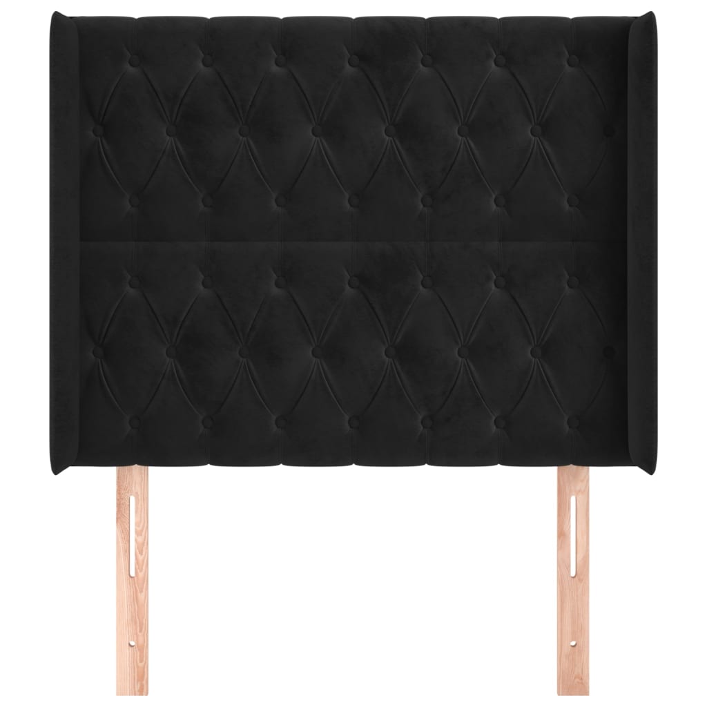 sengegavl med kanter 103x16x118/128 cm fløjl sort