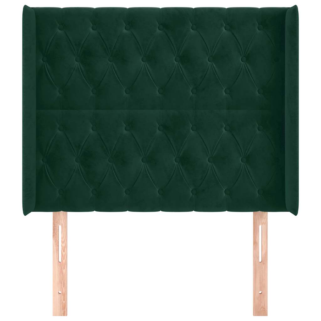 sengegavl med kanter 103x16x118/128 cm fløjl mørkegrøn